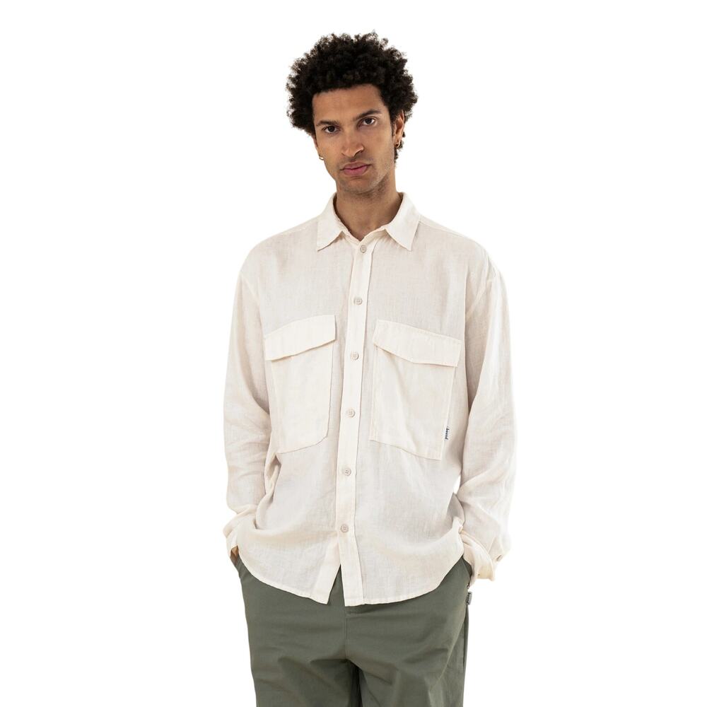 Bound Linen Shirt Button Down Minimalist Utility Casual Preppy Office XL
